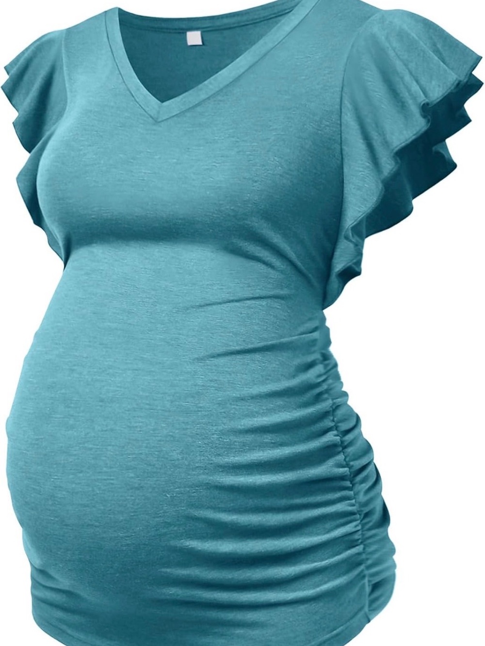 Women’s Teal and Pink Ruffle-Sleeve Maternity Top